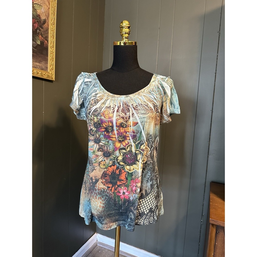 Unbranded‎ Y2K Fairy Grunge 90s Floral Short Sleeve Top PM Petite Medium